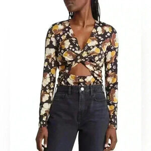 NWT Paris Atelier Other Stories Women’s XS Cut Out Belly Long Sleeve Floral Top